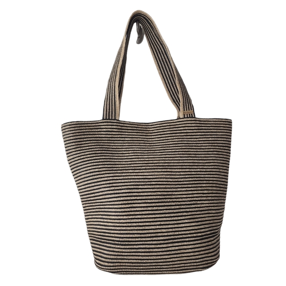 EUC Eric Javits Natural Black Striped Squishee Tote - Picture 2 of 11